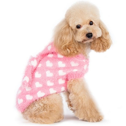 Fuzzy Hearts Pink Designer Dog Sweater